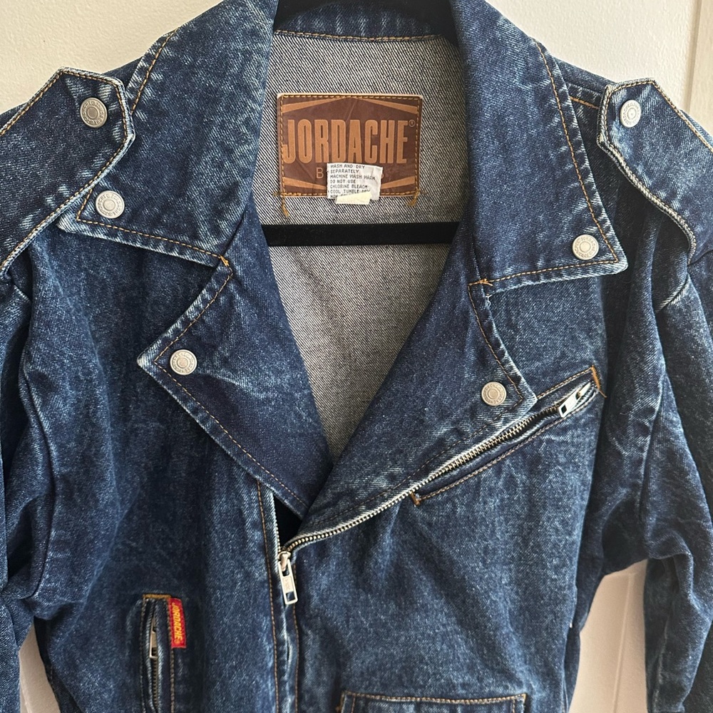 Jordache Women's Dark Blue Denim Moto Jacket - Size S - Picture 4 of 10